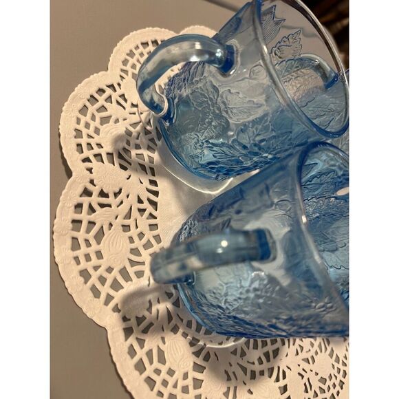 Vintage Kig Indonesia Glass Mugs - Set of 4, Ice Blue, Embossed Fruit GREAT USED - Picture 6 of 9